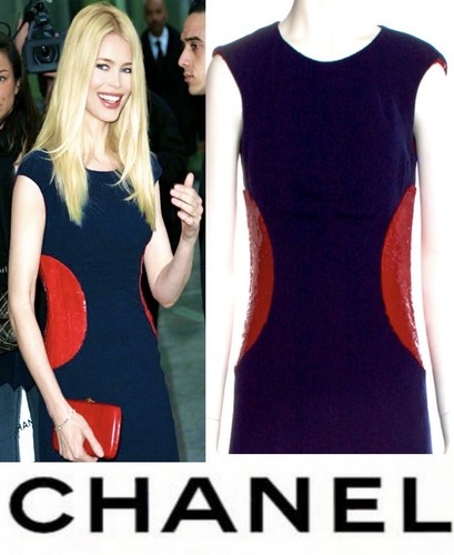 Abito midi Chanel vintage 2008 blu rosso paillettes tweed ballo festa 34 36 2 4 6 S M