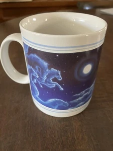 Leanin’ Tree Mug D.L. Valdes 1991 Climb High Stars Horses Ceramic Coffee Gift - Picture 1 of 4