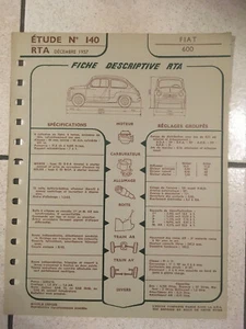 FICHE TECHNIQUE DE RTA N°140 12/1957 FIAT 600    L15 - Picture 1 of 1