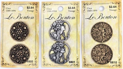 C1980s NOS Antique Metal Figural Picture Repro Button Cupid Italy Le Bouton LOT - Image 1 of 3