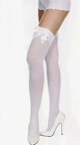 Undurchsichtiger Oberschenkel Hi Nylon mit Satinschleife Kostüm Strumpfhose Einheitsgröße Musikbeine 4742 - Bild 1 von 2