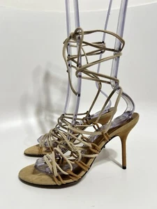 Vtg New Dolce & Gabbana Brown Suede Lace Up Sandals 38 - Picture 1 of 11