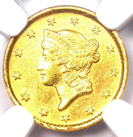 1854 Liberty Gold Dollar G$1 - Certified NGC AU Details - Rare Early Gold Coin! Cover