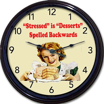 Cake Cupcake Bakery Baker Muffins Wall Clock Stressed Desserts Spelled Backwards - Image 1 of 2