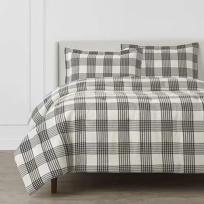 Adderley 3-Piece White and Black Plaid Cotton Blend Waffle Weave Full/Queen Comf - Image 1 of 4