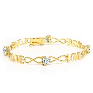 18K Yellow Gold Plated Silver Infinity Love Bracelet Heart Shape Moissanite - Picture 1 of 5