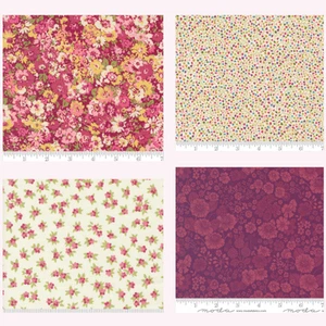 Moda Chelsea Garden burgundy floral cotton quilt fabric bundle 4 Fat Eighths - Picture 1 of 5