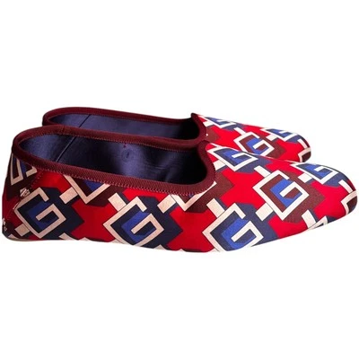 Gucci Red Satin Voyage Geometric G Print Slipper Shoes, US8 - Image 1 of 4