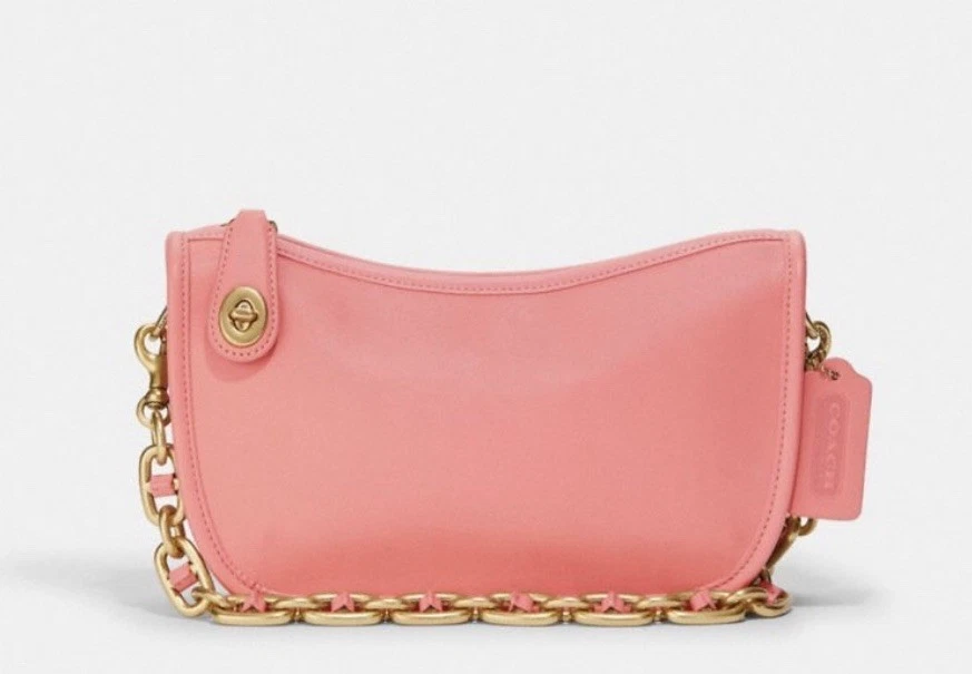 Coach 1941 Swinger Candy Pink Brass C5430 Leather Shoulder Bag With Two Chains