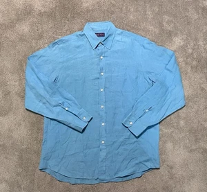 Camisa Ralph Lauren Etiqueta Púrpura Lino Abotonada Para Hombre 16.5 Azul Manga Larga - Imagen 1 de 15