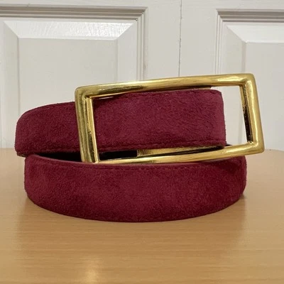 Cinturón de cuero de gamuza rosa fucsia vintage hebilla dorada para mujer pequeño EE. UU. Foto 1 de 4