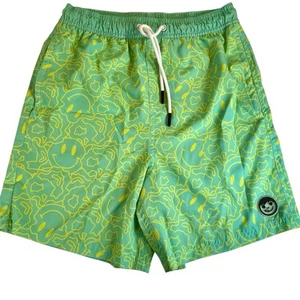 Neff Youth Med Green/Yellow Swim Trunks Smiley Face Pockets Unlined Beach Summer - Picture 1 of 11