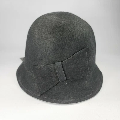 Mossimo женщин черный шерсти войлок Cloche шляпа с бантом один размер новый без ЯРЛЫКОВ - Изображение 1 из 4