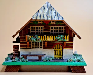 Vintage Swiss Miniature Chalet Music Box Musical Movement Wooden Cottage DAMAGE - Picture 1 of 24