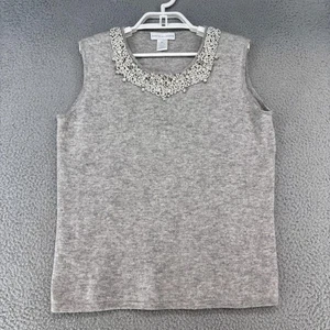 Garfield & Marks Pullover Damen XL grau Kaschmir ärmellos Perlen Kragen Oberteil - Bild 1 von 14