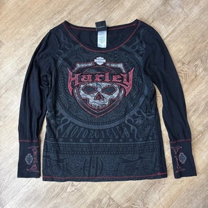 Harley-Davidson Shirt Damen Large Skull Grafik Langarm Barnett El Paso - Bild 1 von 8