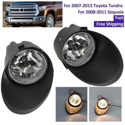 Fit 2007-2013 Toyota Tundra 2008-2011 Sequoia Pair Clear Fog Light w/cover LH RH - Image 1 of 4