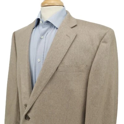 Saks Fifth Ave 100% 羊绒灰褐色浅棕色西装外套运动外套夹克 46R — 第 1/4 张图片