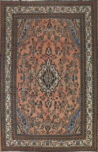 Vintage Muted Coral Rust Floral Hamedan Area Rug 8x11 Hand-knotted Wool Carpet - Picture 1 of 21