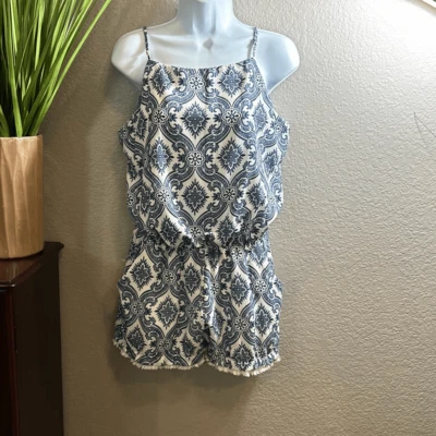 #370 Bisou Bisou azul cobalto y blanco, paisley floral mameluco corto talla 12 Foto 1 de 4