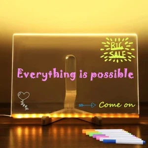 Creative LED Lamp Acrylic Message Note Board Erasable USB Drawing Night Light - Picture 1 of 15