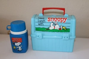 Vintage 1968 Peanuts "Have Lunch With Snoopy" Plastic Dome Top Lunch Box Thermos - Picture 1 of 13