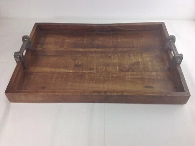 Vagabond House Rustic Wood Tray Pewter Handles Wood Grain 23-1/2"L - Image 1 of 4