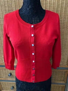 WHBM RED CARDIGAN SWEATER 3/4 SLEEVE WOMENS SZ S ~ EUC - Picture 1 of 8