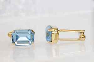 14K White Gold Over 2.50Ct Emerald Cut Aquamarine Diamond Men's Fancy Cufflinks 