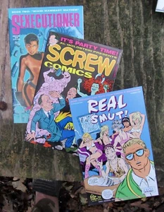 Lot 3 diff REAL STUFF Screw Comics 1992 Sexecutioner RARE VG+ - Picture 1 of 6