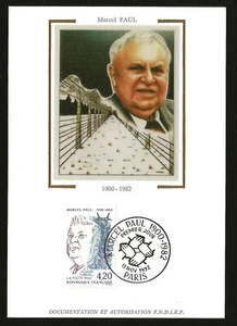 MARCEL PAUL WWII NAZI CONCENTRATION CAMP SURVIVOR SILK IMAGE FRANCE MAXI CARD - Picture 1 of 2