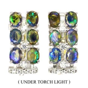 925 Sterling Silver Earrings Oval Black Opal 4x3mm Natural Gemstone Jewelry - Picture 1 of 10