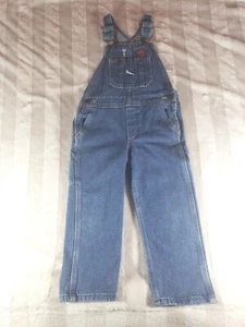 DICKIES Bib Overalls Jeans Boys Girls Size 4T 4 S Blue Denim Cotton Chore Farm - Picture 1 of 15