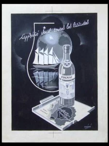 PROJET DE PUBLICITE POUR LE COGNAC - 1935 - GOUACHE ORIGINALE, A.-G. BADERT - Picture 1 of 1