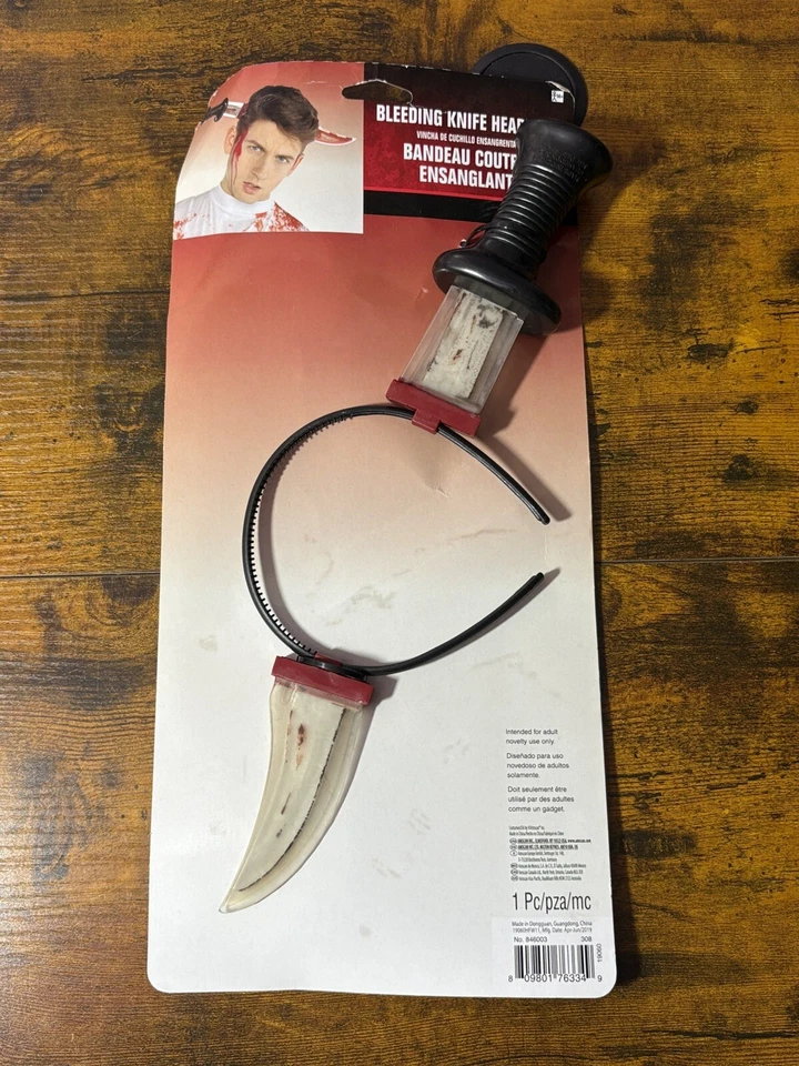 Bleeding Knife Headband Toy Prop Fancy Dress Halloween Adult Costume Accessory - Image 1 of 3