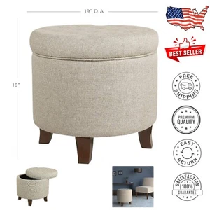 Elegant Round Tufted Foot Rest Ottoman with Storage for Living Room & Bedroom - Picture 1 of 4