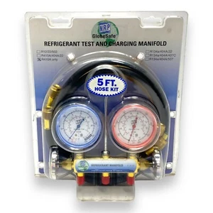 NRP GLOBESAFE - REFRIGERANT TEST & CHARGING MANIFOLD  5' HOSE KIT NEW - Picture 1 of 3