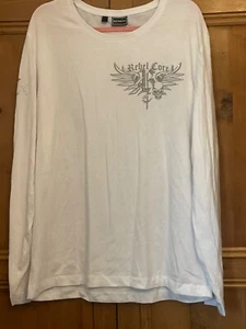 Rainbow @ Kaleidoscope Size XL Fit 20 22 White Long Sleeve TOP Skull Diamante - Picture 1 of 4