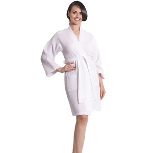 Elegani Soft Cotton Blend Waffle Kimono Knee Length Robe for Women -White - Picture 1 of 3