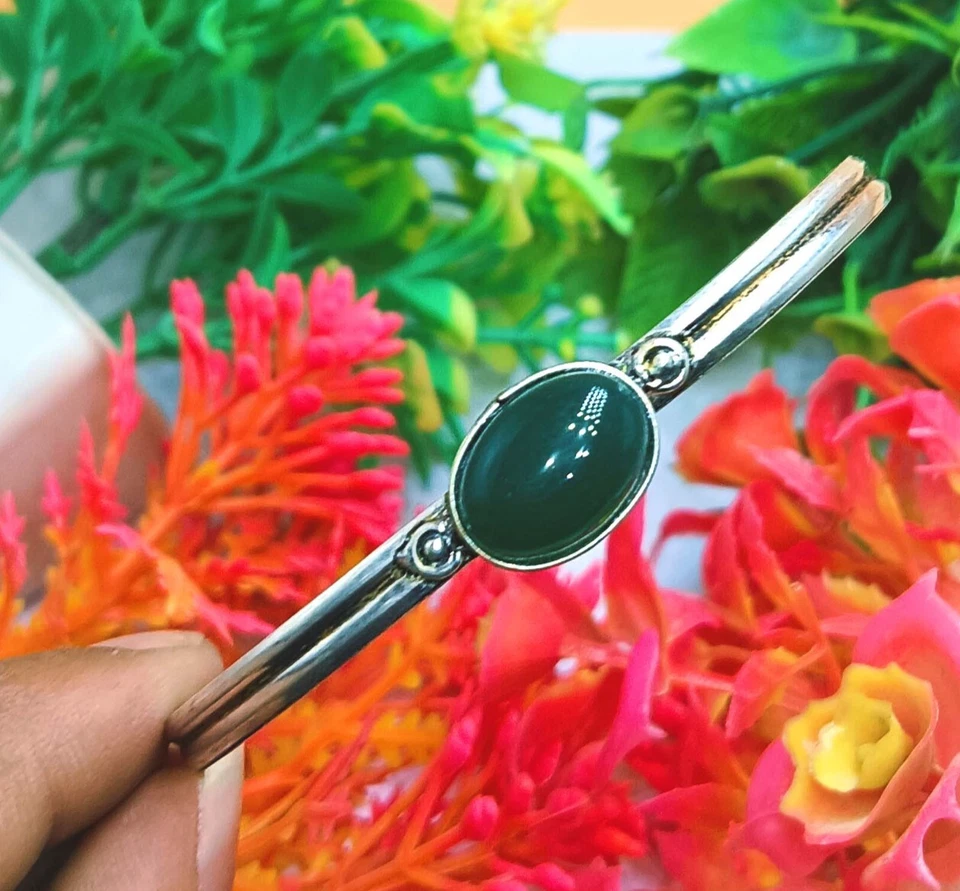 Precioso brazalete boho enchapado en plata 925 con piedras preciosas de ónix verde 1 pieza joyería regalo Foto 1 de 1