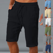 Mens Cotton Linen Elasticated Waist Hot Shorts Casual Slim Beach Buttom Trousers