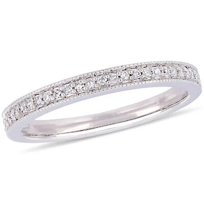 Amour 14k White Gold 1/8CT TW Pave Diamond Stackable Semi-Eternity Wedding Band - Image 1 of 4