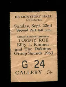 BILLY J. KRAMER & THE DAKOTAS / TOMMY ROE: boleto de concierto original del Reino Unido 1963 - Imagen 1 de 2