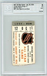 1974 NHL HOCKEY ALL STAR BIGLIETTO STUB BGS 5 RARO VINTAGE OLD GARRY UNGER MVP - Foto 1 di 2