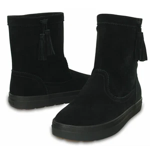 Crocs LodgePoint Women's Suede Leather Pull On Boots Shoes Ugg - Black - Picture 1 of 8