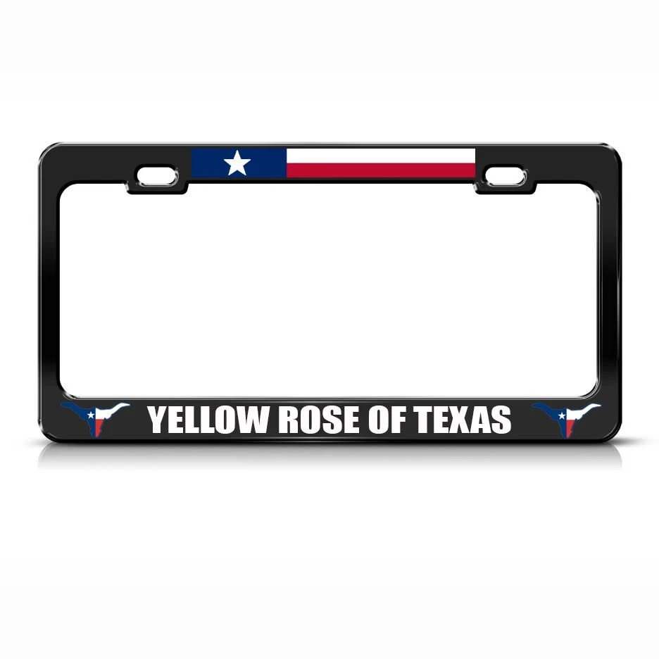 Metal License Plate Frame Yellow Rose of Texas Car Accessories Black Foto 1 de 1