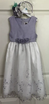 GOOD LAD Vestido Bordado Flores Lavanda Blanco Tul Transparente Superposición Niña 5 Usado en Excelente Condición Foto 1 de 4