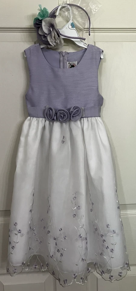 GOOD LAD Vestido Bordado Flores Lavanda Blanco Tul Transparente Superposición Niña 5 Usado en Excelente Condición Foto 1 de 4