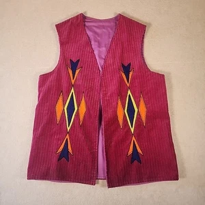 Corduroy Vest Southwestern Style Diamond Pattern Sleeveless Top - Picture 1 of 8