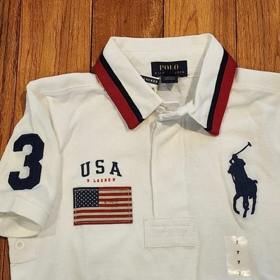 NWT Polo Ralph Lauren Boys Big Pony Mesh School Preppy Polo Shirt Whit N3 USA 7 - Image 1 of 2